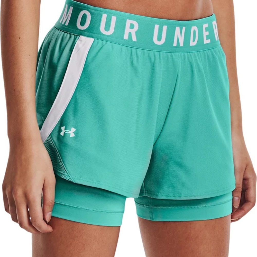 Under Armour Play Up 2-in-1 Women’s Athletic Training Shorts XXL Neptune Green